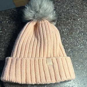 Calvin Klein Peach Knit Beanie with Gray Pom